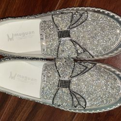 Super Shiny Silver Bow Fashion Sneakers 