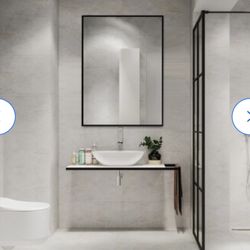 PS Frame Wall Bathroom Mirror 23.6-in W x 31.5-in H Black Framed