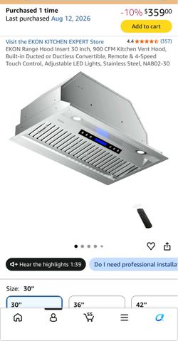 EKON Range Hood Insert 30 Inch, 900 CFM