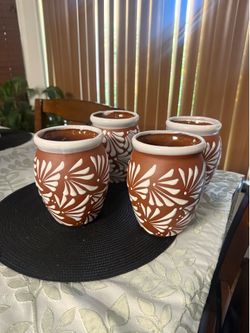 Mexican Talavera Brown Cantarito Vases set of 4