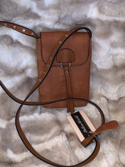 Mellow World Vegan Leather Brown Studded Cell Phone Crossbody Bag NWT