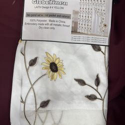 Elegant Long Embroidered Curtains W/ Attached Valences