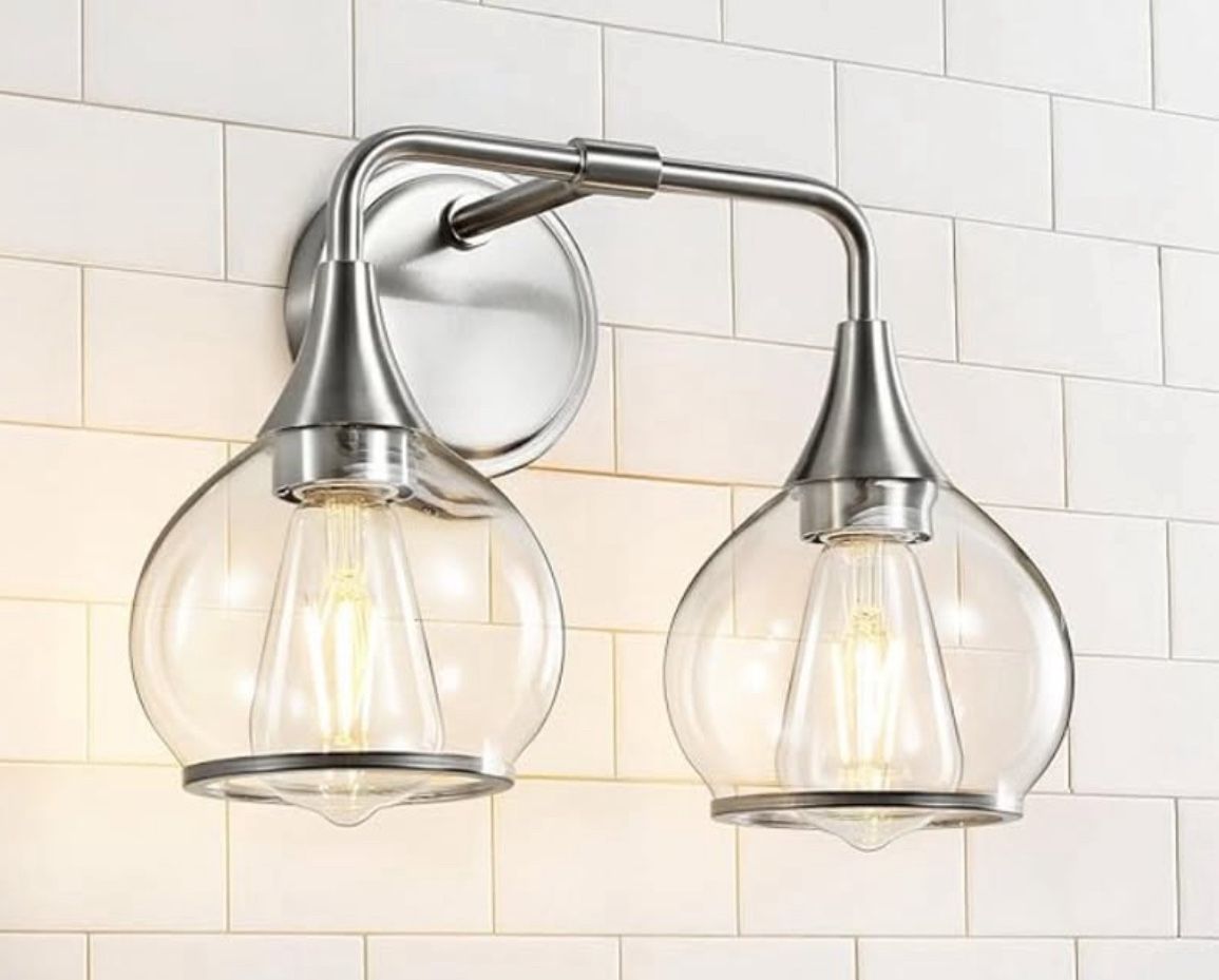 Brushed Nickel Bathroom Vanity Light 2 Lights Bathroom Light Fixtures Over Mirror