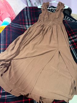 Brown Smocked Maxi Dress with Ruffle Straps