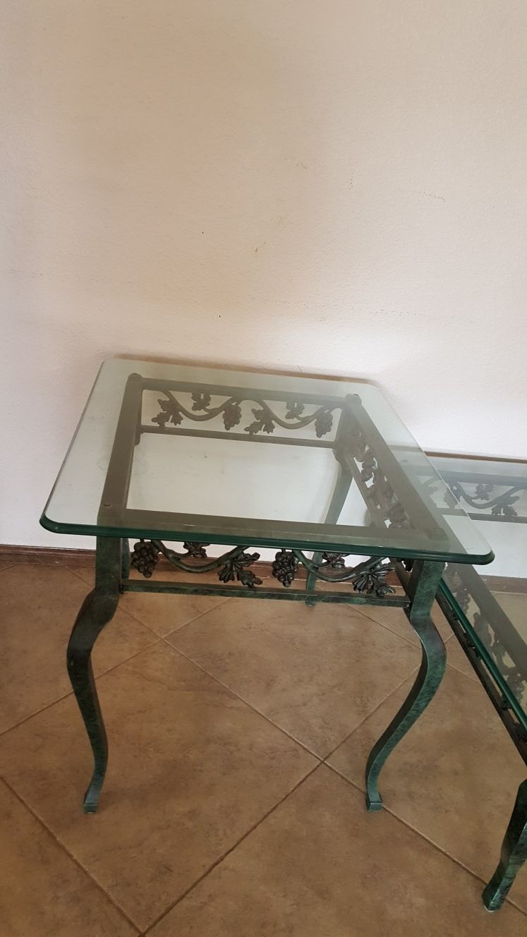 green metal glass coffee end tables by Lane