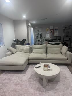 West Elm Cream Fabric Sectional Sofa with Chaise