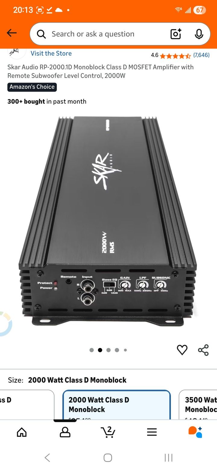 Skar Audio RP-2000.1D Monoblock Class D MOSFET Amplifier with Remote Subwoofer Level Control, 2000W