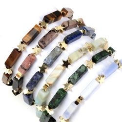 2PC Fashion Pentagram Rectangle Copper Beaded Agate Bracelets Necklace