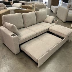 Sleeper Sectional Sofa Chaise Couch with Pull Out Bed for Living Room or Guest Room — FREE Delivery