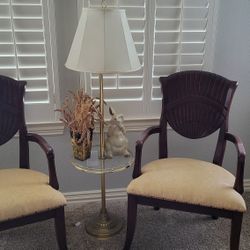 MANOR LIVING WOOD CUSHIONED ARMCHAIRS- BOTH