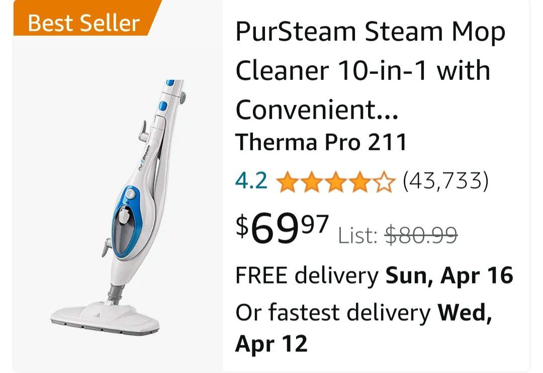 PurSteam World's Best Steamers ThermaPro 211 Steam Mop Cleaner No  Attachments