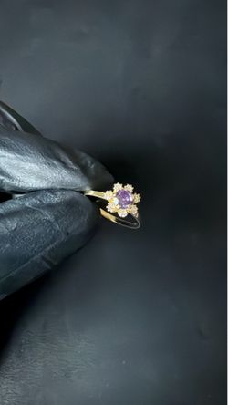 14K Gold Purple Stone Halo Ring
