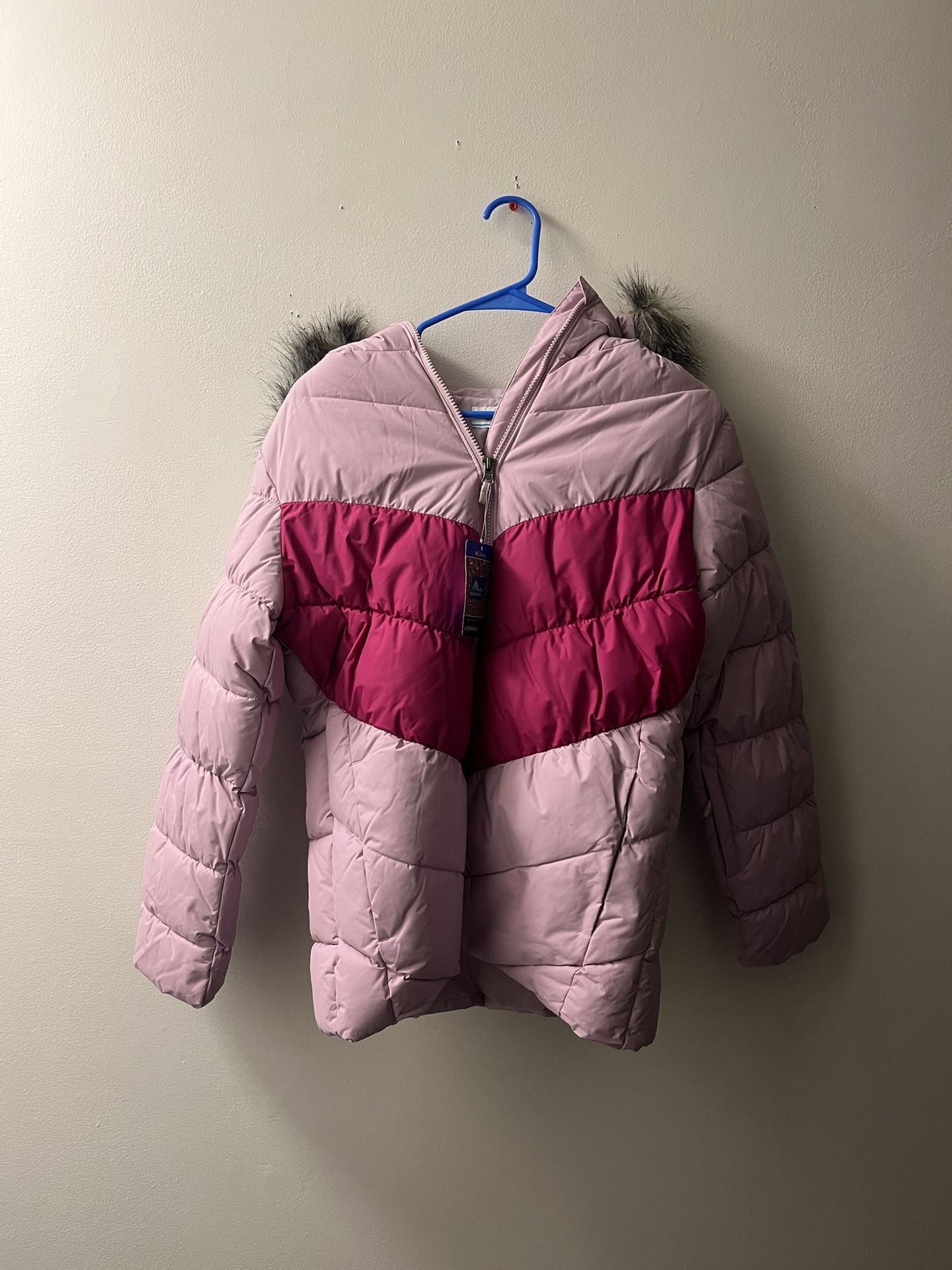 New Columbia Girl Pink Outwear Puffer Insulated Jacket Faux Fur Youth Size XL