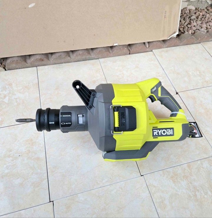 RYOBI 18V Drain Auger with 35 ft Cable, LED Light, Auto Feed/Retract, Cable Lock, Enclosed Drum
