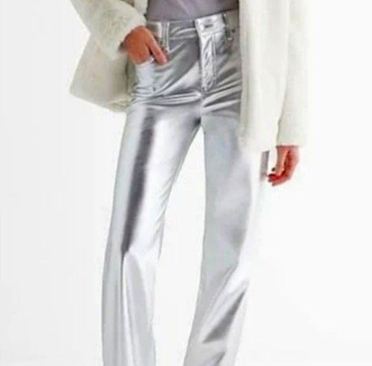 Express Women's Sliver Metallic Leather Pants