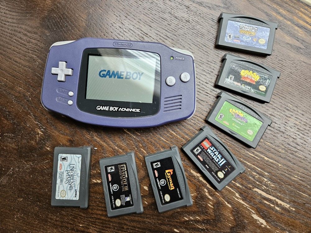 Nintendo Game Boy Advance AGB-001 Indigo Blue Console  & 7 Games Bundle WORKS