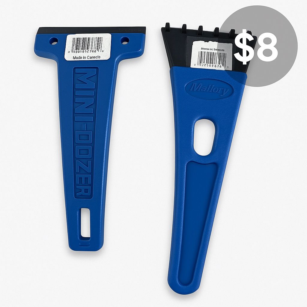 2× Ice Scrapers – Mallory & Mini-Dozer, Made in Canada