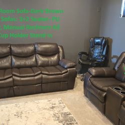 Media Room Sofa Set for Sale – Dark Brown PU Leather (3+2 Seater)