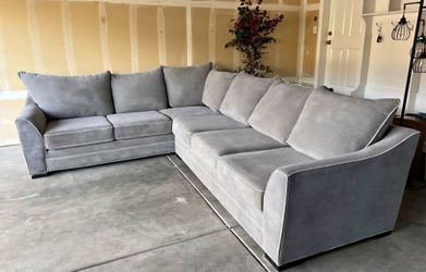 Light Gray Velvet L-Shape Spacious Sectional Sofa