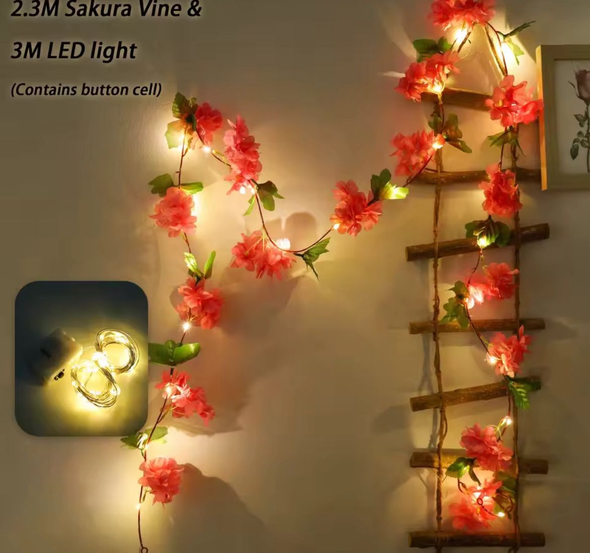 New / 230cm Cherry Blossom LED Light Garland Artificial Flowers Vines For Wedding Party Home Decor Hanging Wall Garden Arches Orname
