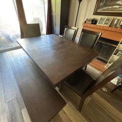 Extendable Wooden Dining Table with Bench and Chairs