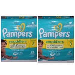 2 BAGS OF PAMPERS SWADDLERS SIZE 3/26 DIAPERS FOR $19/$19 POR LOS 2