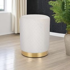 Velvet Round Ottoman Foot Stool with Lattice Design and Gold Trim - Set Of 2