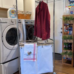 Rolling Metal Clothes  Hamper Unit With Top Shelf