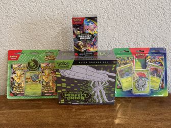 Pokemon Mega Evolution Perfect Order elite trainer box, booster bundle and 2 training card packs