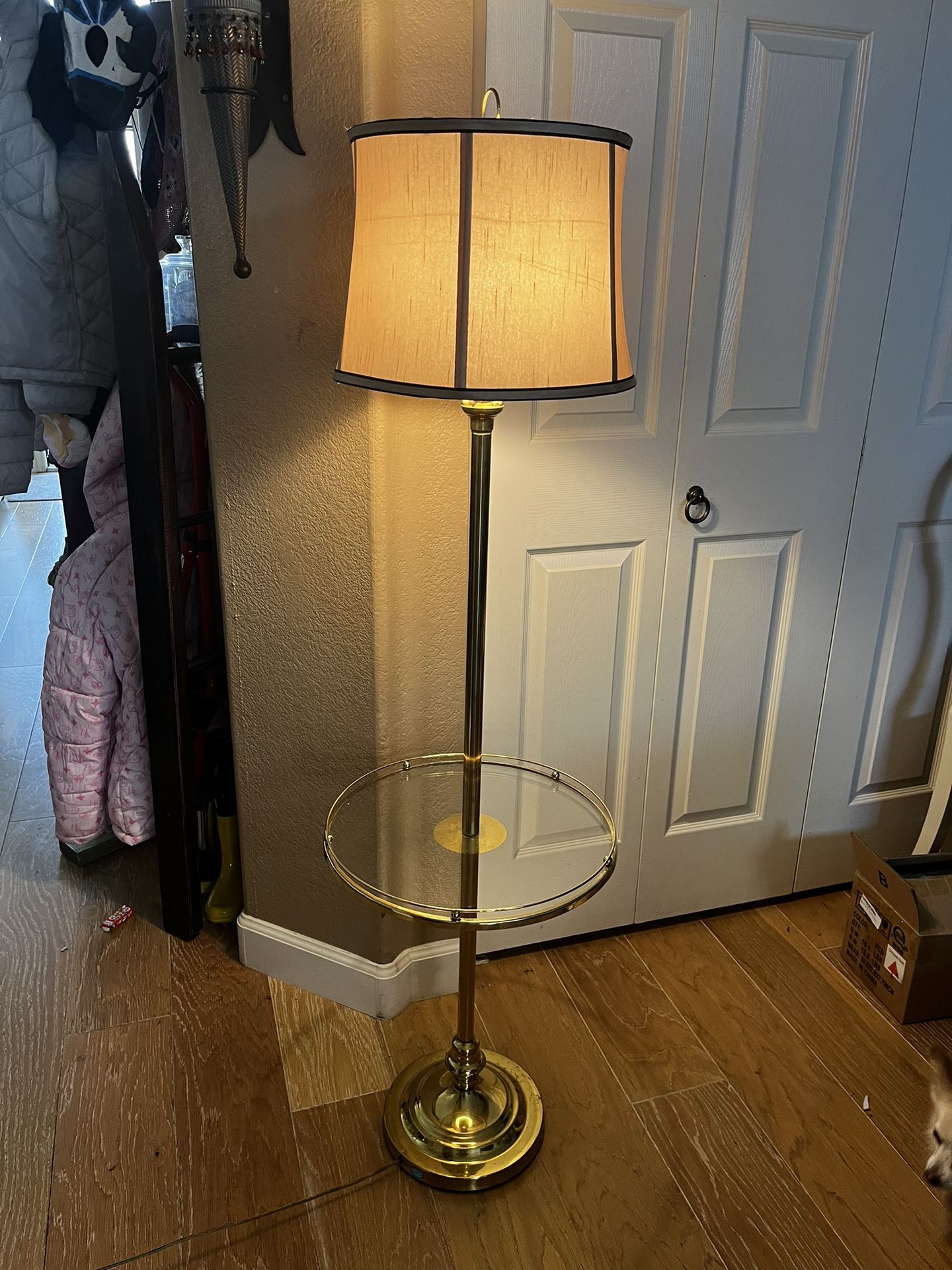 Retro Vintage Floor Lamp With Table Brass Gold 