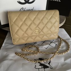  CHANEL Timeless Camel Caviar Leather Wallet on Chain Shoulder/Cros Bag