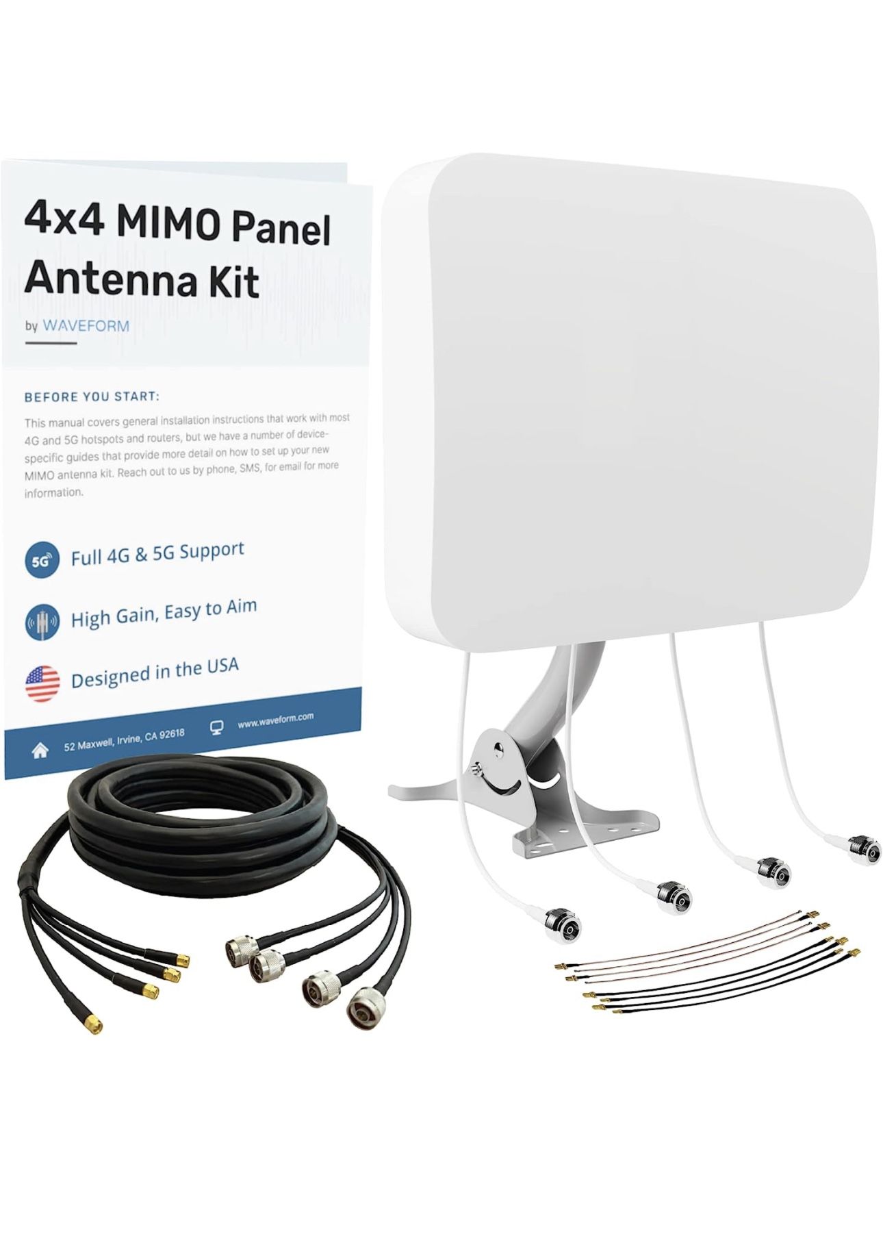 Waveform MIMO 4x4 Panel Antenna Kit for 4G & 5G Cellular Hotspots, Routers, & Gateways | T-Mobile Home Internet, Verizon, AT&T Cell Signal Booster | K