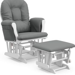 Storkcraft Premium Hoop Glider and Ottoman (White Base, Gray Cushion) – Padded Cushions with Storage