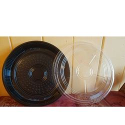 120/Sets Black Round Sushi Party Trays 14 inch Sushi Tray with Lid