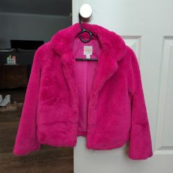 Girls Fuzzy Pink Jacket Med