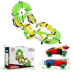 Slot Car Race Track Sets Electric Remote Control Cars Rechargable Magnetic Cars Racing Game with Hand Controllers Circular Overpass Track 