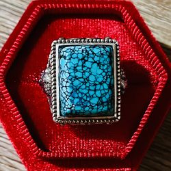 Men’s Spider Web Turquoise Ring Handmade Silver Angle And Demon 