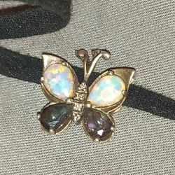 Gold Opal Amethyst Butterfly Pendant 