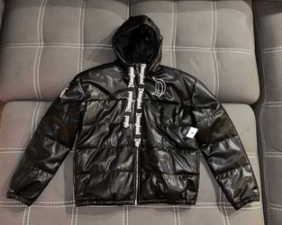 New Disney Leather Jacket Medium DISNEYLAND Puffer Faux Zip Up