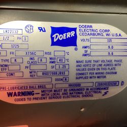 1/2 Hp Electric Motor Model Lr22132  With 5/8 Shaft1750 Rpm Cont