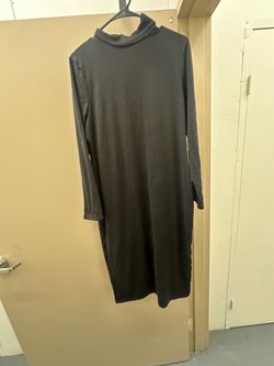 Black Long Sleeve Turtleneck Midi Dress