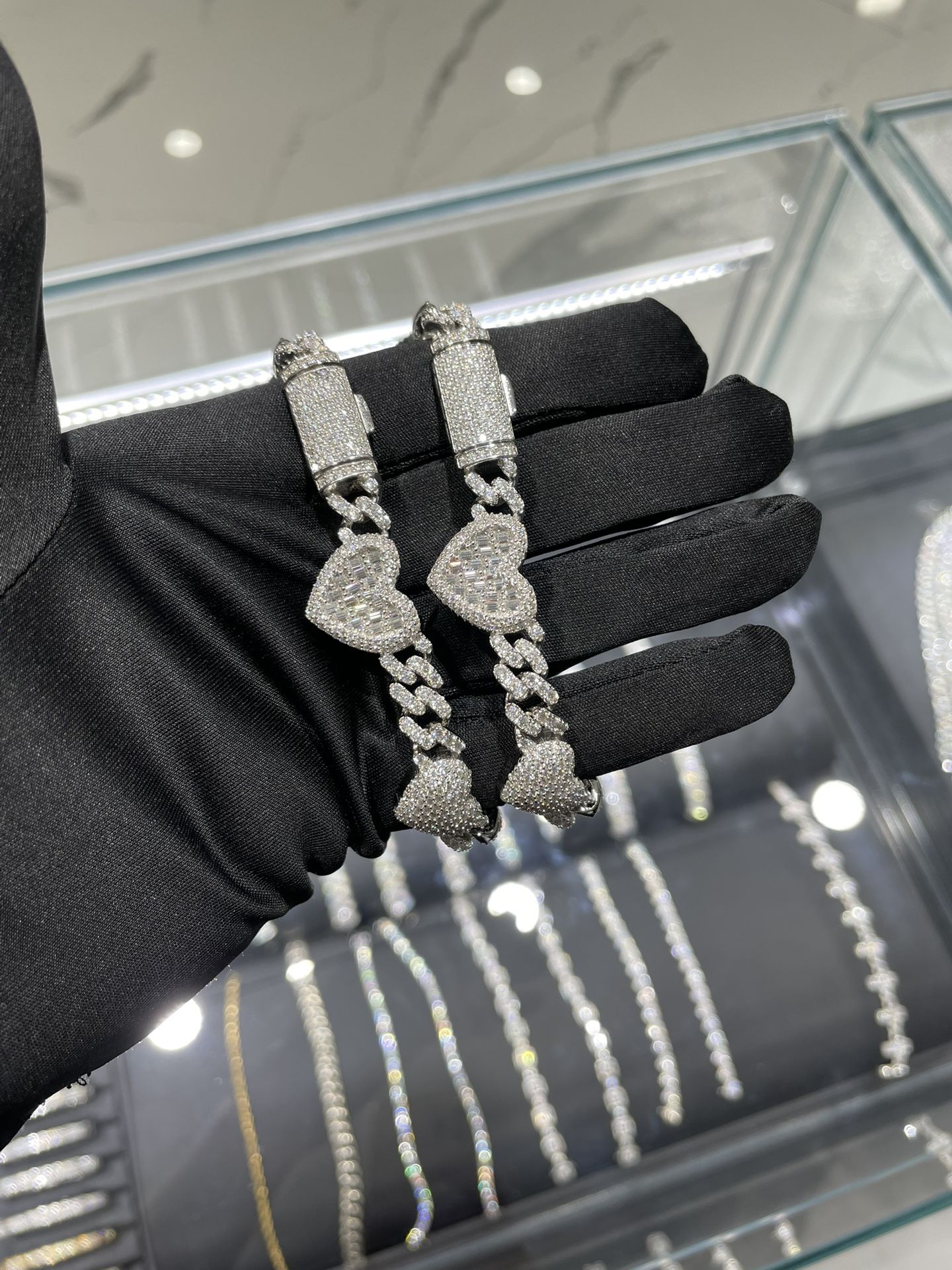 VVS Moissanite Baguette Heart Cuban Bracelets