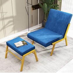 Blue Chair With Ottoman