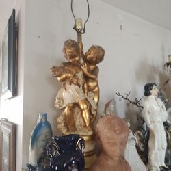 Vintage  Boy And Girl  Ceramic Lamp 