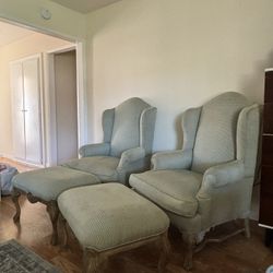 Vintage Wing Back Chairs With Ottoman