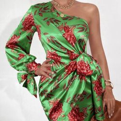One Shoulder Floral Dress