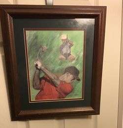 Painting Of Tiger Woods Framed 11”x14” Limited Edition By Artist Donald Williams