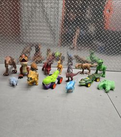 Huge 15pc Dinosaur Toy Figure & Monster Truck Lot - Clean Cash Steal!