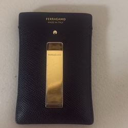 FERRAGAMO  Micro Gancio Leather Money Clip Card Holder