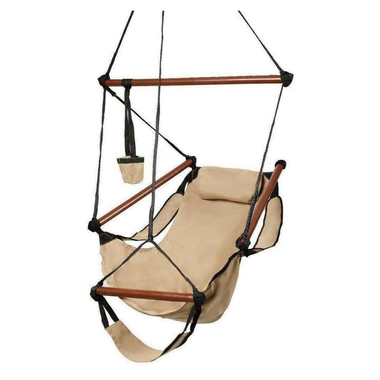 Hammock Chair Swing Hanging Rope Net Chair Porch Patio Outdoor with 2 Cushions